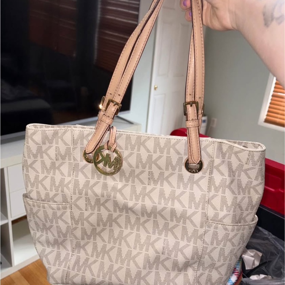 Michael Kors Cream Tote Bag with Signature MK Charm